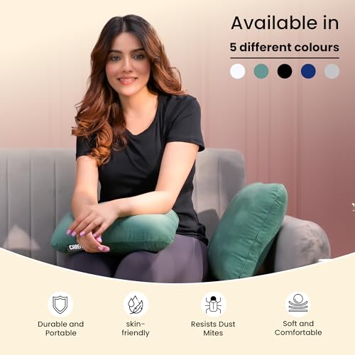 Image of CareFoam Memory Foam Square Cushion for Car, Sofa /Diwan, Bed, Chair & Decoration | Highly Durable, Hypoallergenic | 14 inchx 14 inch x 4 inch | Velvet Cover | Green, Pack of 2