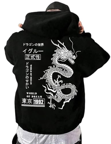 UOUA Men's Graphic Quarter Zip Hoodies Casual Long Sleeve Drop Shoulder Sweatshirt Pullover Streetwear Top