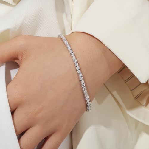 Gem's Beauty Womens Bracelets Moissanite Tennis Bracelets for Women | 18k White Gold Men Bracelets | 925 Sterling Silver Bracelets for Women Gifts | 3-6.5mm Moissanite, Size 6-7.5 Inch3