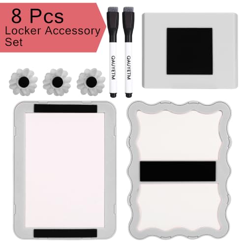 Image of 8 PCS Gray Locker Accessories Kit for Girls with Magnetic Mirror Whiteboard Pen Holder Flower Magnets Cute Aesthetic Locker Decoration Set for School Dorm Office Organization