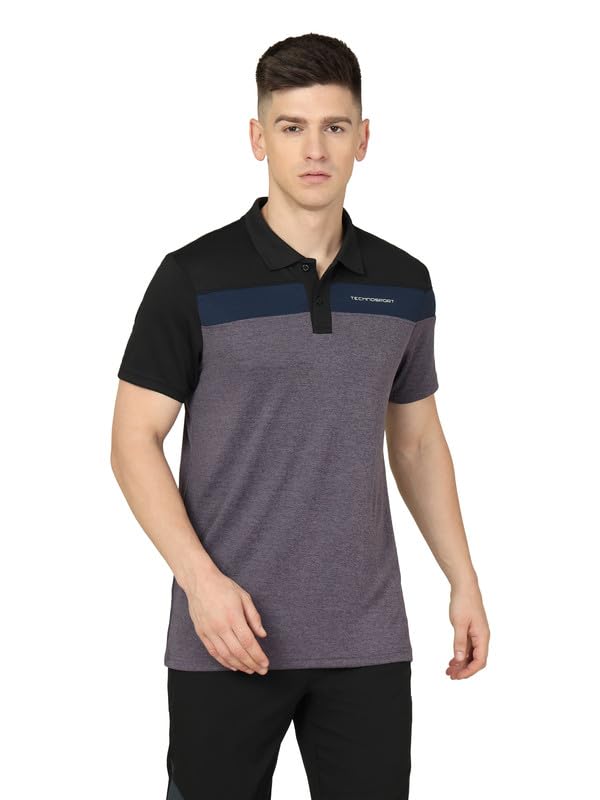 TECHNOSPORT Men's Polo Neck Colorblock Half Sleeve T-Shirt - (MTP741_PRNT)