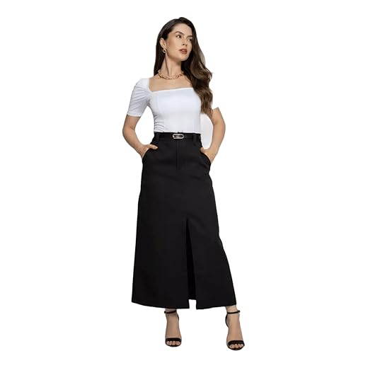 Saia Social Feminina em Alfaiataria com Fenda Frontal – Cintura Alta, Elegante e Sofisticada para Escritório, Eventos e Dia a Dia | REF: SAI-009