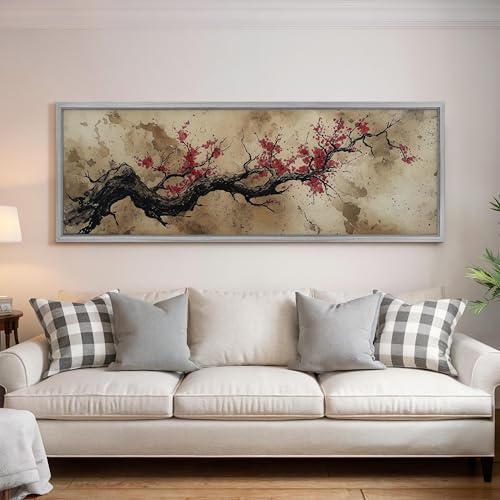 Art floral japonais pour salon déco murale zen panoramique - 2
