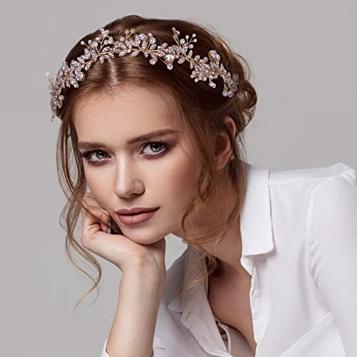 Crown Guide Rhinestones Headband 20S Bridal Headpiece 1920S Flapper Accessories For Women Wedding Brides Gold #TOP1