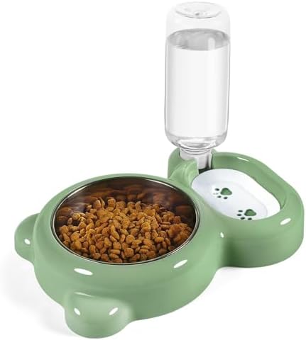 Dog Bowls, Cat Food and Water Bowl Set with Water Dispenser and Stainless Steel Bowl for Cats and Small Dogs – Green