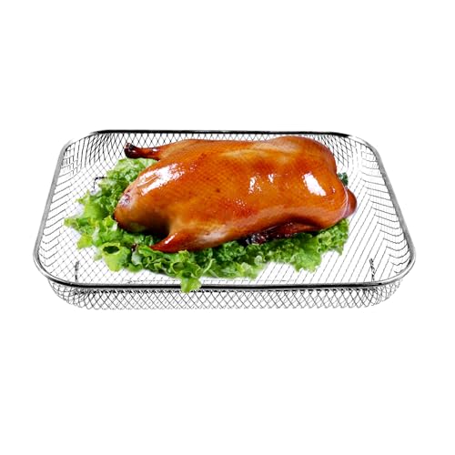 Yabauuop Cesta de Aire con Malla | Rejilla Para Hornear De Acero Inoxidable,Rejilla Sustitutiva Para Parrilla Interior BBQ Cocina Pescado Pollo Cordero Verduras Postres