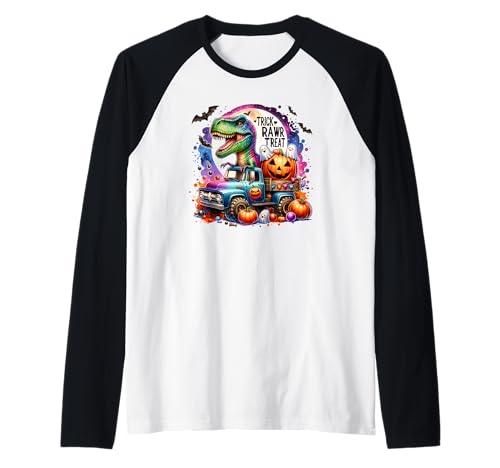 Happy Halloween T-rex Dinosaurio Monster Truck Spooky Kids Boo Camiseta Manga Raglan