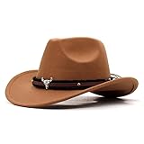 Aegistus Unisex Western Cowboy Hat, Faux Fur Felt Cowgirl Hats Hats Outdoor Wide Brim Rodeo Hat with Strap, Khaki