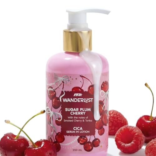 Image of Nykaa Wanderlust Sugar Plum Cherry Moisturising Body Lotion, 250 ml |Cherry & Raspberry | Lightweight, Long-Lasting Moisturisation| Vegan, Paraben-Free I Suitable for All Skin Types