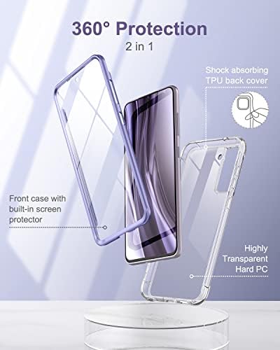 SURITCH Clear Case for Samsung Galaxy S21 FEBuilt in Screen ProtectorHybrid Protection Hard Shell PC+Soft Rubber Bumper Rugged Case Protector Cover for Samsung Galaxy S21 FE 5G (2022) 6.4 (Purple)