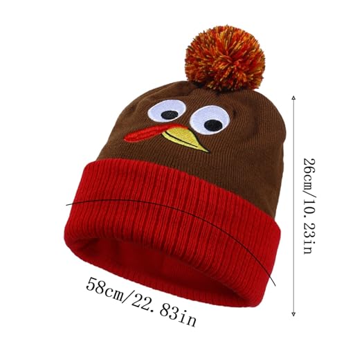 Thanksgiving Turkey Hat Winter Knit Beanie for Adults Costume Party Hats | Adults Thanksgiving Turkey Hat with Pom Pom, Soft Stretch Warm Lightweight Knit Beanie, Novelty Headwear, for Holiday Casual - image 3