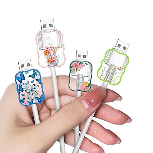Image of CameCosy 4 Pack Android USB Cable Protectors, Cute Flower Design, Phone Cord Protector for Samsung, Google, etc.
