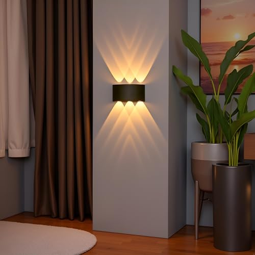 Image of Waterproof Up Down Led Wall Lamp, Aluminium IP65 Body 3+3 Ray, Warm White, Indoor /Outdoor Decorative Wall Sconce Light (6 Ray Warm White)