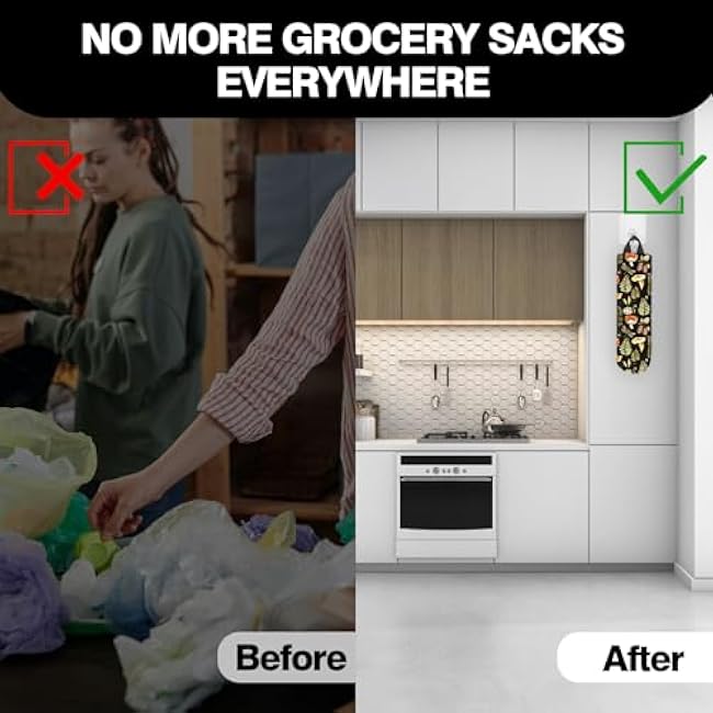 Plastic Bag Holder, Reusable Grocery Bag Organizer/Holder, Durable Large Grocery Bag Storage Dispenser ?for Home Kitchen, Cute Boho mushroom