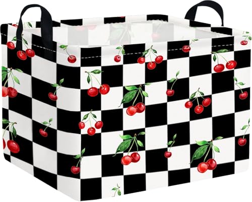 Image of Rectangular Cherry baskets,Racing flag basket,Kids Storage Bins,Waterproof Collapsible Storage Bin,Toy Storage Bin,Cute Organizer Box,Book baskets,Girl room Decor(Cherry)
