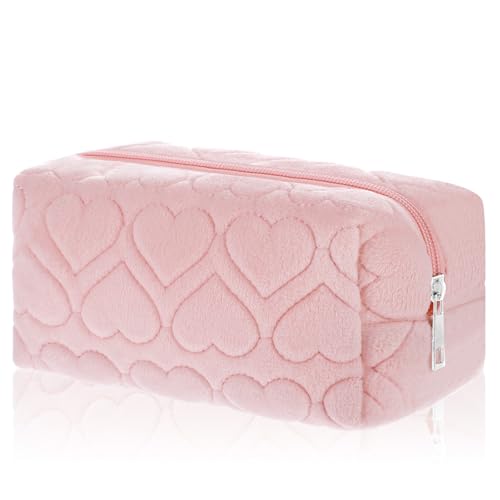 Sibba Makeup Bag Puffy Make Up Toiletry Cases for Women Zipper Cosmetic Pouch Travel Handbag Cute Organizer Traveling Skincare Purse Shower Bathroom Washing Beauty Organization Storage(Pink)