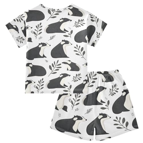 ALAZA Badger Dog Leaf Pajamas Set Short Sleeve Cotton Sleepwear Summer Pjs 2 Piece 5-14Y2