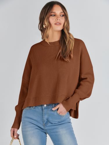 Image of ANRABESS Cropped Sweaters for Women Long Sleeve Oversized Fall Outfits