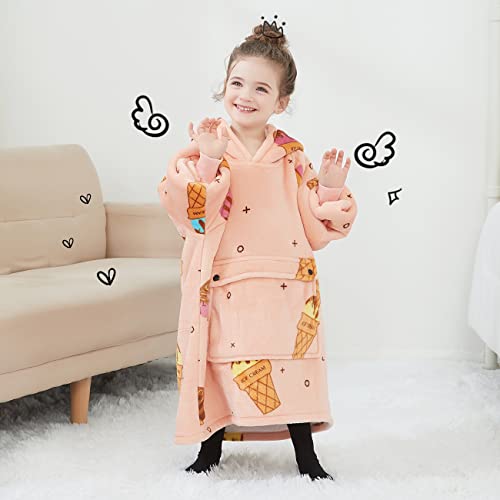 Image of KFUBUO Wearable Blanket Hoodie for Kids With Pocket Toddlers 2-6 Year Old | Ice Cream, Sherpa, Heavy Material, Oversized Sweatshirt Blanket, Kids Blanket, Girl Boy Gifts, Cozy Gifts for Kids