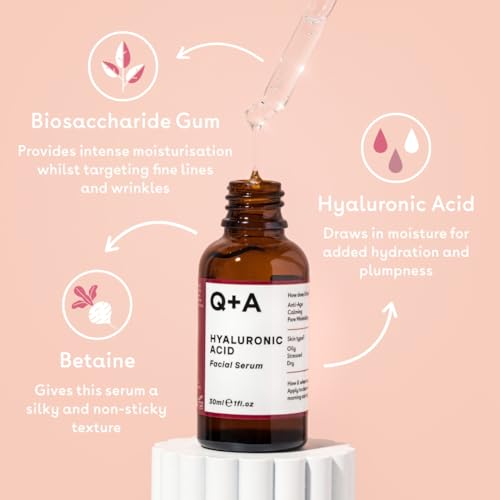 Q+A Hyaluronic Acid Facial Serum (30ml), Natural Hydrating Face Serum, for Plump Skin, Anti Ageing, Fragrance Free, Delivers Deep, Lasting Hydration, Rehydrates and Softens the Skin