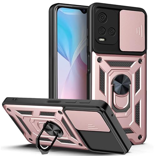 UPLAI Funda para Vivo Y21/Vivo Y21s/Vivo Y33s, Ultra Delgado Antigolpes Armadura Carcasa con Deslizar Cámara Cover y Soporte Anillo Magnética, PC+TPU Duradero Estuche Caso.Oro Rosa