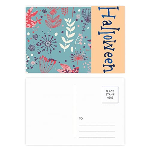 Cartes postales d'Halloween avec motif floral bleu | Lot de 20 pièces pour correspondances