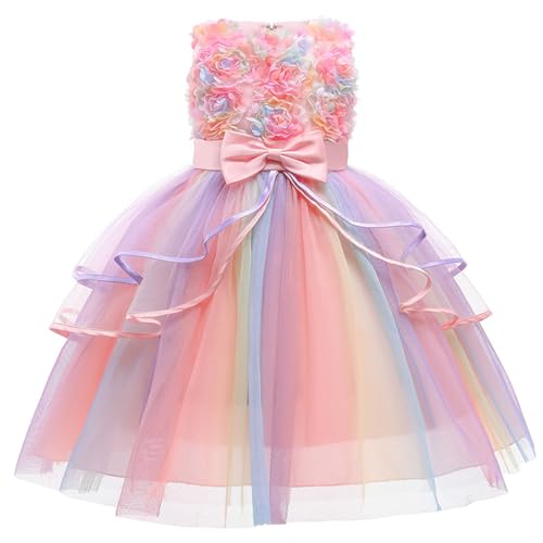 Flower Girl Dress Kids Ruffles Lace Party Wedding Dresses, Floral Embroidered Toddler Tulle Dresses for Girls