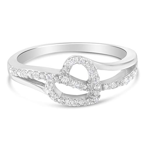 Haus of Brilliance .925 Sterling Silver 1/8 Cttw Diamond Open Heart Leaf Curvy Bypass Accent Fashion or Promise Ring (I-J Color, I2-I3 Clarity) - Size 8