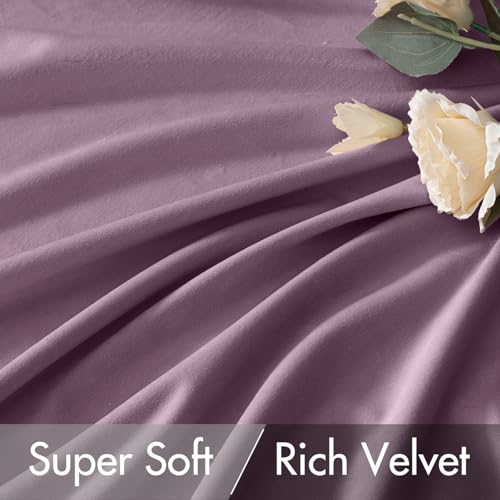 Image of MIULEE Lavender Velvet Pinch Pleat Blackout Curtains W52 X L96 Inches | 2 Panels,Luxury,Thermal Insulated,Super Soft,Purple Tone,Back Tab & Rod Pocket,for Bedroom Living Room