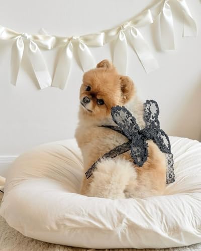 Image of Bow Knot Garland | 6ft Linking Satin Bow Banner with 3ft Extend Ribbon for Coquette Bachelorette Party, Baby Shower,Bridal Shower Wedding Baby Room Bed Decor (Ivory, 6ft)