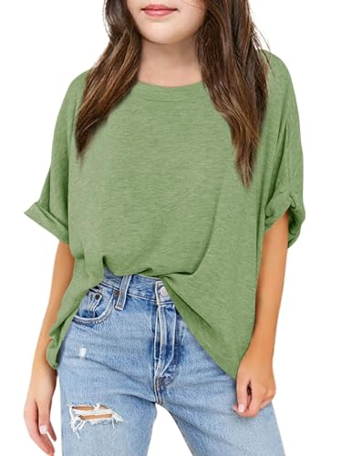 Image of Haloumoning Girls Oversized T-Shirts Short Sleeve Crewneck Summer Casual Loose Tops Tees