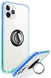 ANSIWEE Designed for iPhone 12 Pro 6.1 Inch Case, Metal Ring Stand Work with Magnetic Car Phone Mount Case Drop Protection Colorful Bumper and Clear Hard Back Teal Cases for iPhone 12 5G (Blue Green)