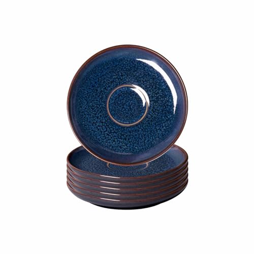 Villeroy & Boch like. by Crafted Denim Espressountertassen 6er Set, 12 cm, Untertassen mit Reaktivglasur, Premium Porzellan, Blau