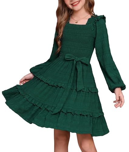 GRACE KARIN Vestido Elegante de Princesa para Nina Manga Larga Ceremonia Boda Fiesta Verde Oscuro 10 Años