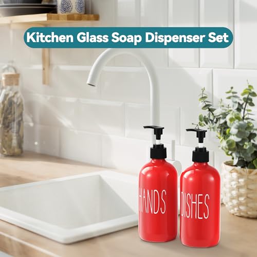 Image of COHOSEGE Glass Soap Dispenser Set 2 Pack,16 Oz Dish Soap Dispenser for Kitchen Sink,Red Kitchen Accessories and Kitchen Decor,Red Decorations and Kitchen Utensils for Kitchen