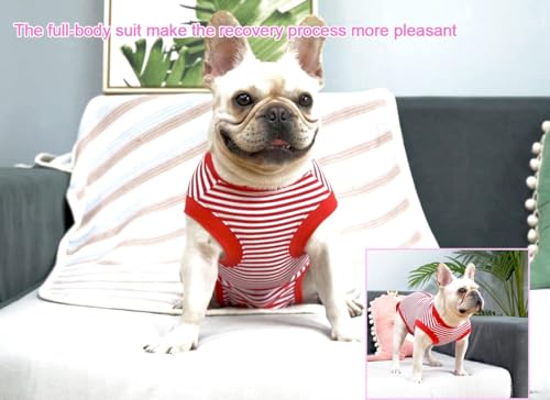 Image of Dog Red Recovery Suit for Medium Female Spay,Male Dog Surgery Suit,Narrow Red-White M