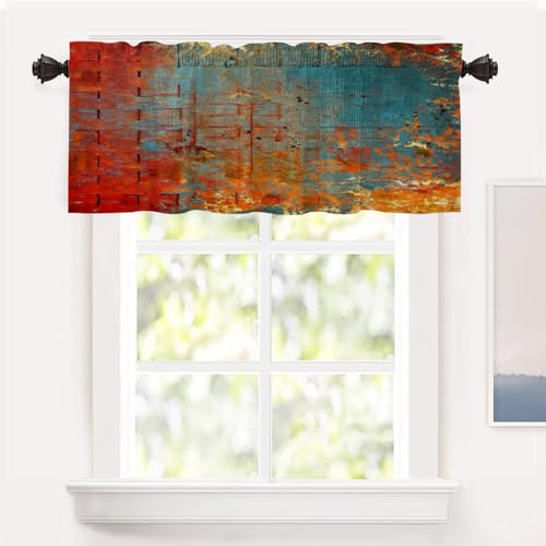 Shrahala Abstract Grunge Color Kitchen Valances - Half Window Curtain, Solid Pink Heat Insulated, Ink Printed for Kitchen Decor - 52x18 inch
