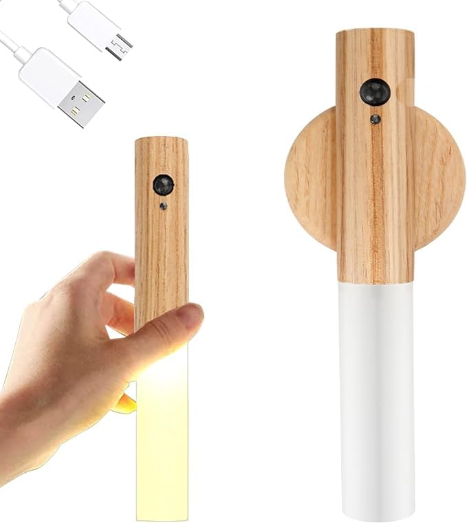 Riveira USB Rechargeable Wall Light Wood Indoor with Motion Sensor Induction Battery LED Wall Lamp Warm White Magnetic Bed Lamp for Living Room Bedroom Staircase Hallway-image-49