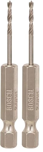 Image of Bosch 2608595518 Hex Shank Wood Drill Bit, 2mm x 24mm x 62mm, Silver (Pack of 2)
