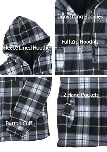 Men’s Winter Zip Up Hoodie Sherpa Fleece Plaid Jacket Drawstring Flannel Warm Sweatshirts Thick Heavyweight Coat2