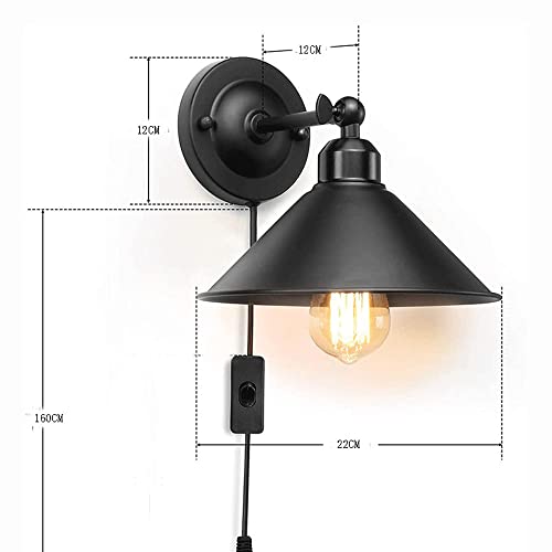 Apliques retro industriales E27 con enchufe e interruptor de cable de 1.6m para dormitorio 5