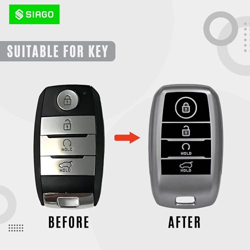 Image of SIAGO TPU Key Cover Compatible with Kia Seltos, Sonet, Carens, Carnival 4 Button Smart Key (Hold Button Down) (Grey Pack of 1)