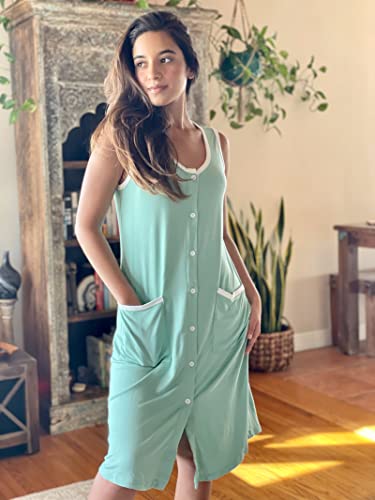 Ekouaer Womens, Button Down Sleeveless Nightgown Nightshirt, Sleepshirts, Soft Knit Sleepwear, Aqua Green, Medium #TOP24