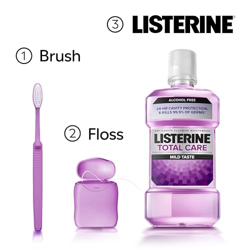 Image of Listerine Total Care Alcohol-Free Anticavity Mouthwash, 6 Benefit Fluoride Mouthwash for Bad Breath and Enamel Strength, Fresh Mint Flavor, Twin Convenience Pack, 2 x 1 L (Pack of 2)