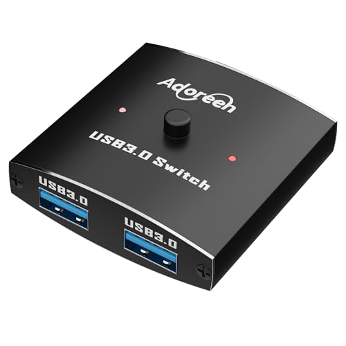 Image of Adoreen USB 3.0 Switch Y Splitter, 2 in 1 / 1 in 2 Out Switch Selector, Bi-Directional 2 Computers Share 1 USB A Devices for Printer Cable, Keyboard, Scanner, Mouse