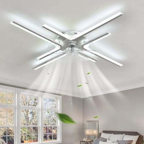 ZOMLBOF Grande Ventilador De Techo Con Luz y Mando A Distancia, Regulable Ceiling Fan With Light 6 Velocidades Reversibile Moderno Lampara Ventilador Memoria Dormitorio Salon, Blanco 86CM