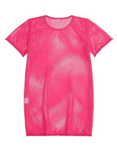Image of Girls Swim Cover Up Kids Short Sleeve Beach Bathing Suit Bikini Cover Wraps With Pom Pom Trim 4-13 Years