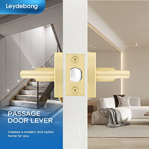 Leydebong 1 Pack Door Knobs Interior, Passage Door Handle Gold, Modern Closet Door Knobs in Satin Brass Finish, Keyless Door Levers Heavy Duty Door Handle by Leydebong - Image 3