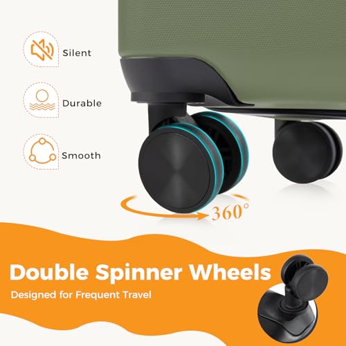 Image of NEWBULIG 20 Inch Carry On Luggage, Suitcase with Spinner Wheels | Expandable, ABS Hard Shell, Lightweight, Rolling, Smooth, TSA Lock, Business Trips, Short Vacations, Green