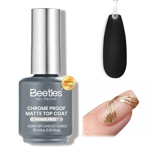 Beetles Matte Gel Top Coat, Chrome-Proof No-Wipe UV Gel for Chrome Nail Art